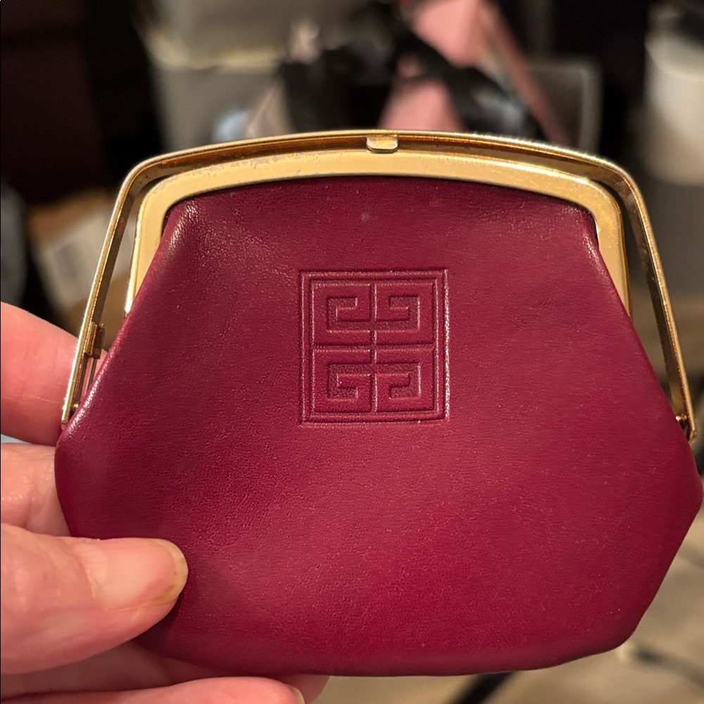 Givenchy Maroon Leather Coin Purse with Gold Accents